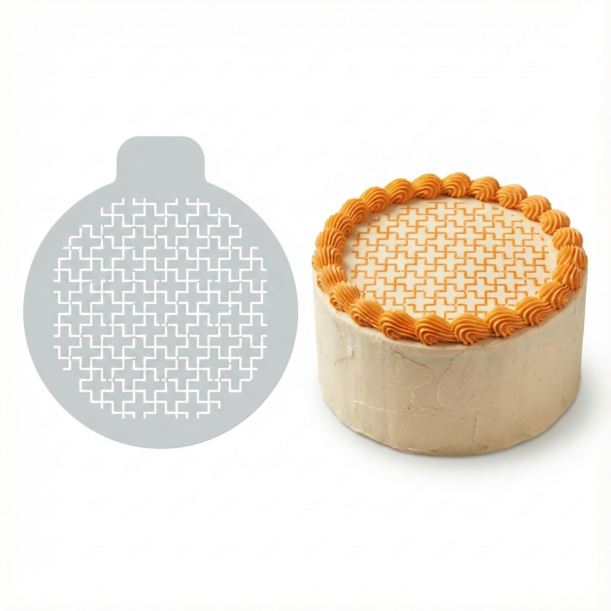 Greek Key Cross | Round Cake Top Stencil – Reusable Cake Decorating Stencil