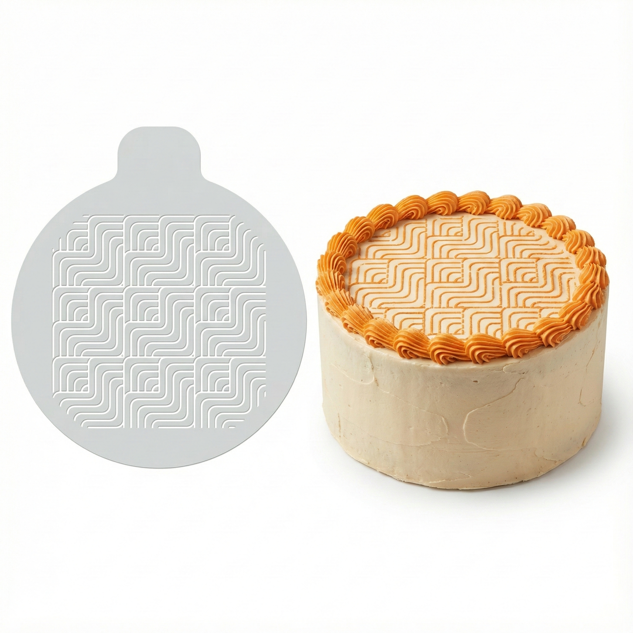 Modern Geometric Wave | Round Cake Top Stencil – Reusable Cake Decorating Stencil