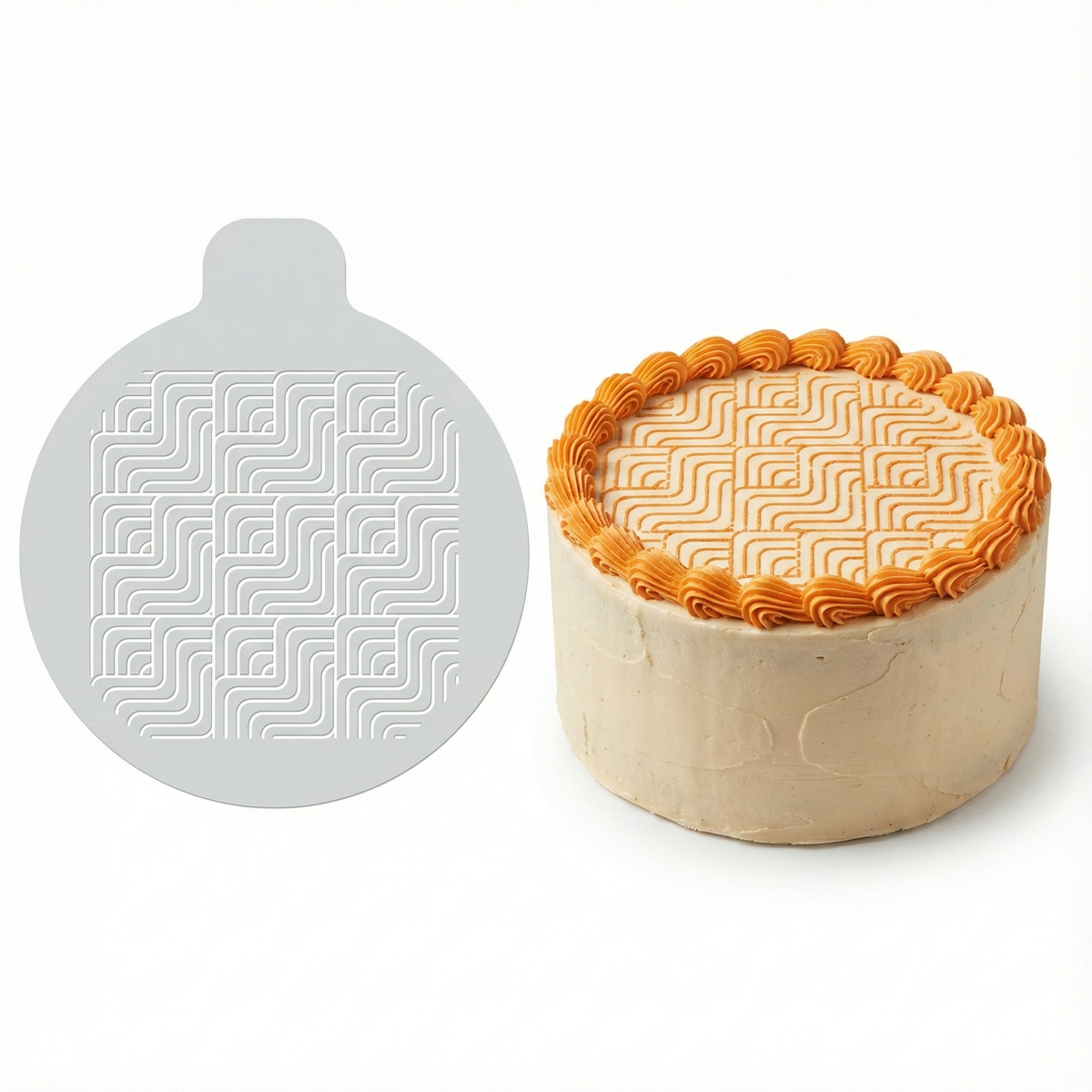 Modern Geometric Wave | Round Cake Top Stencil – Reusable Cake Decorating Stencil