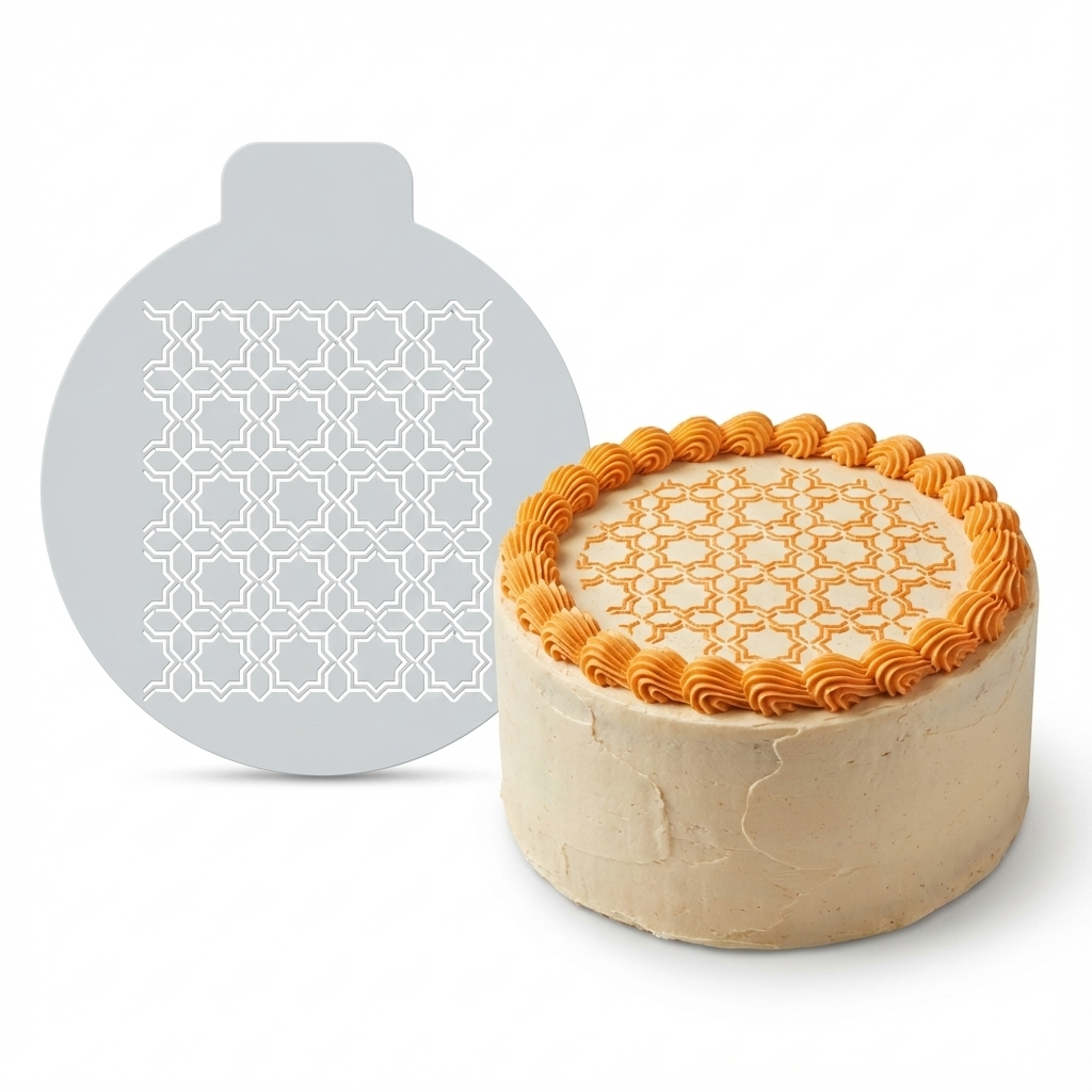 Star Lattice Geometric | Round Cake Top Stencil – Reusable Cake Decorating Stencil