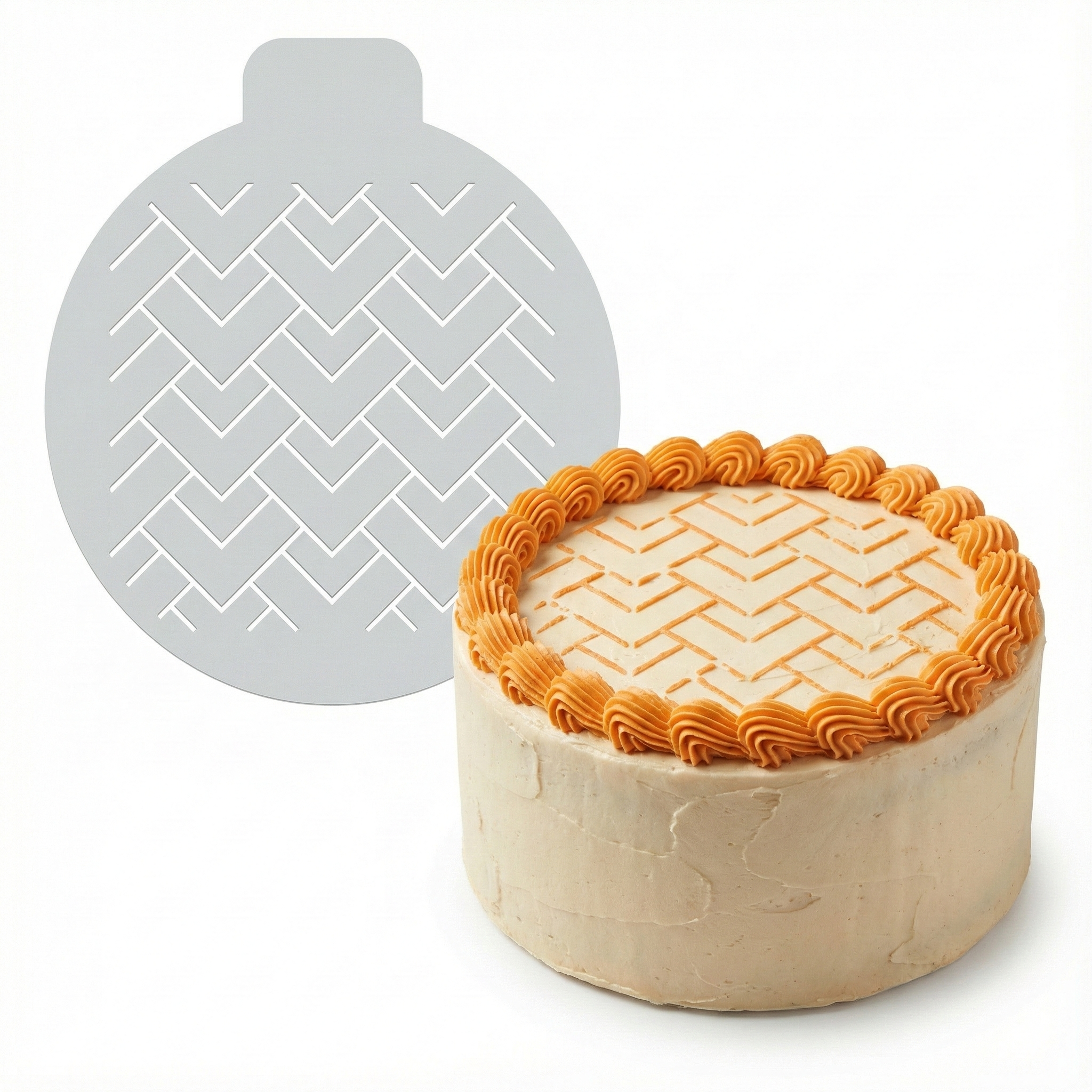 Herringbone Zigzag | Round Cake Top Stencil – Reusable Cake Decorating Stencil