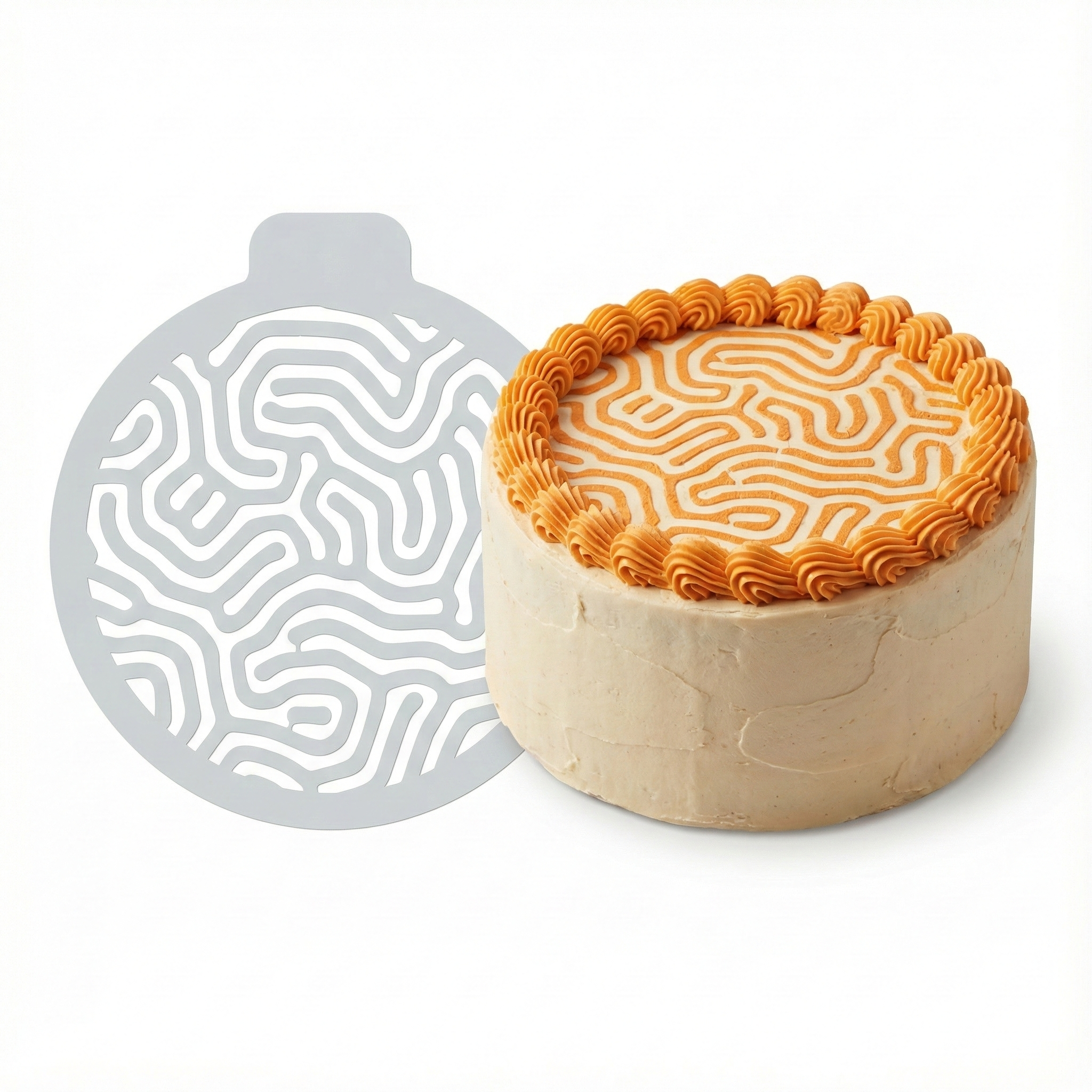 Topographic Maze | Round Cake Top Stencil – Reusable Cake Decorating Stencil