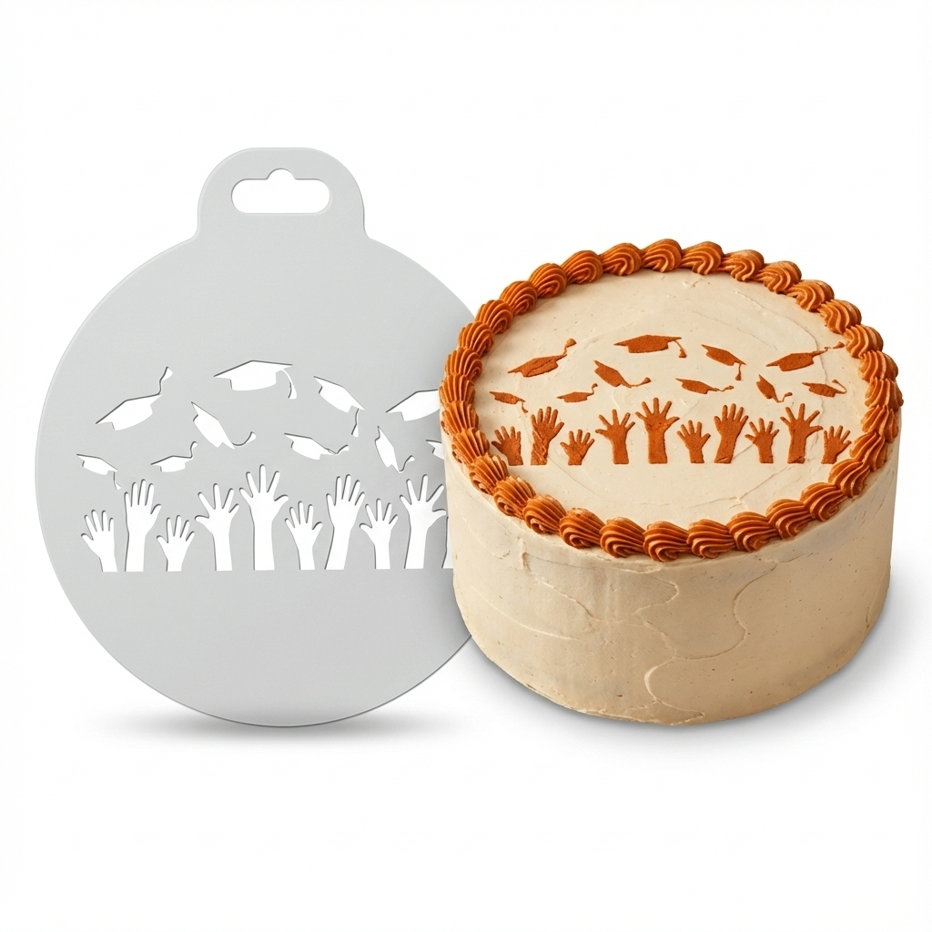 Cap Toss & Celebration | Round Cake Top Stencil – Reusable Cake Decorating Stencil