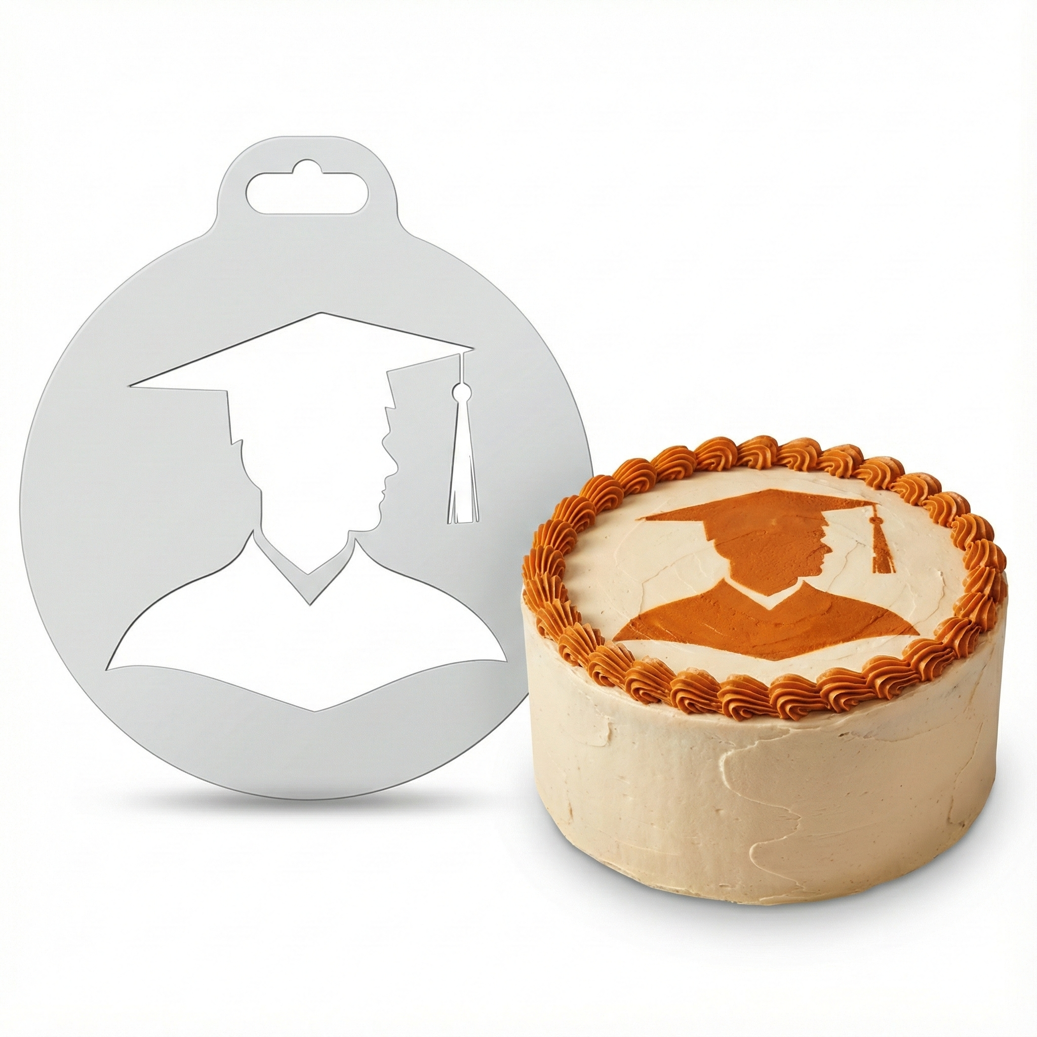 Male Graduate Profile | Round Cake Top Stencil – Reusable Cake Decorating Stencil