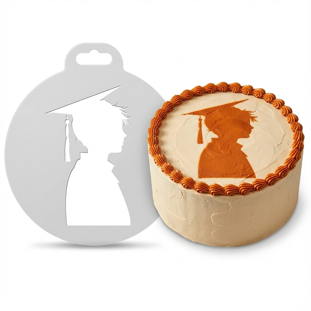 Young Male Graduate | Round Cake Top Stencil – Reusable Cake Decorating Stencil