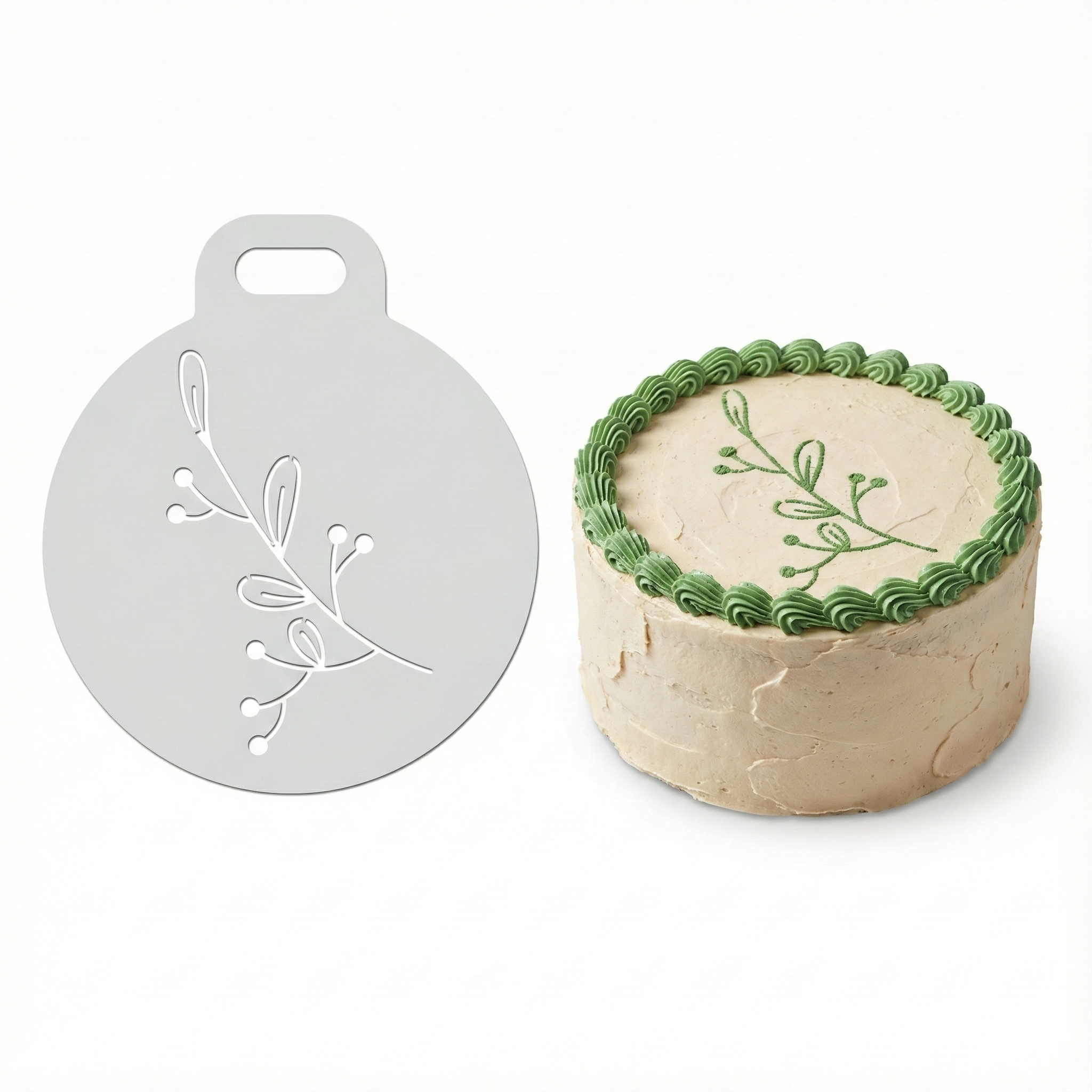 Elegant Leafy Branch | Round Cake Top Stencil – Reusable Cake Decorating Stencil