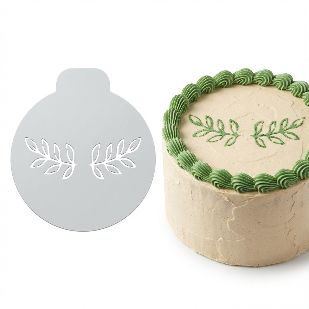 Mirrored Laurel Branches | Round Cake Top Stencil – Reusable Cake Decorating Stencil