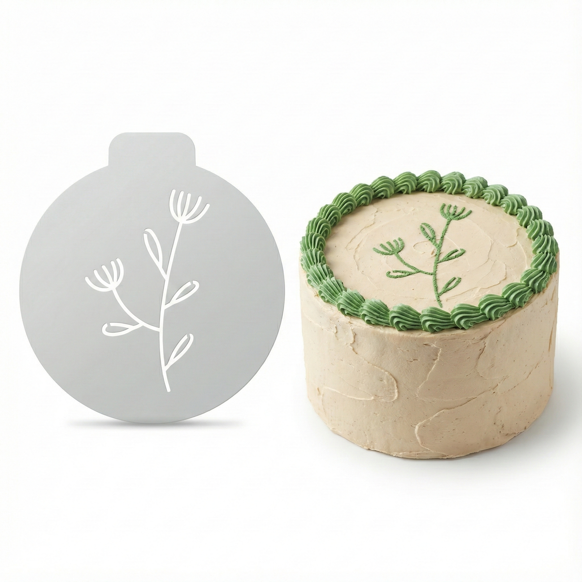 Trio Flower Stem | Round Cake Top Stencil – Reusable Cake Decorating Stencil