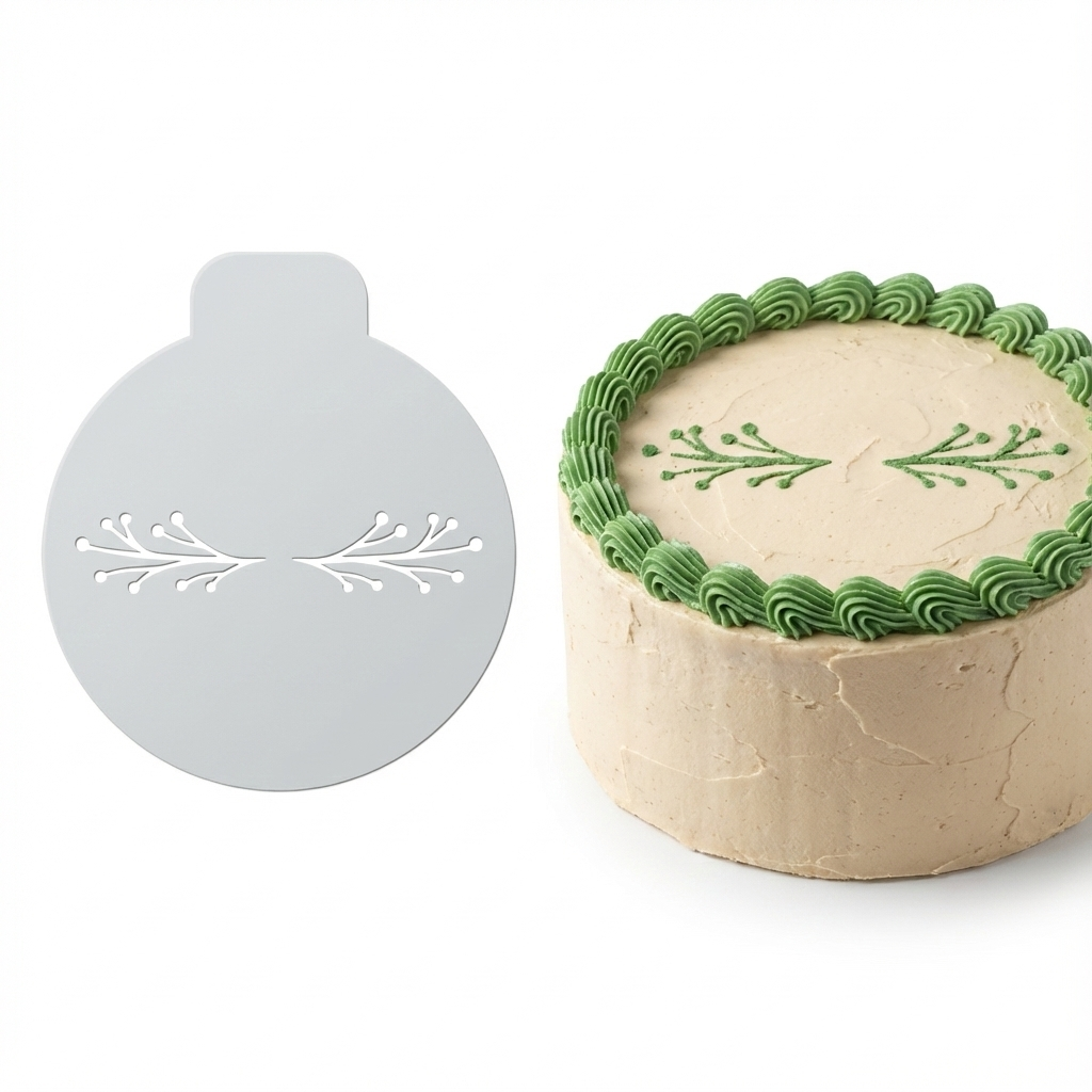 Mirrored Budded Branches | Round Cake Top Stencil – Reusable Cake Decorating Stencil