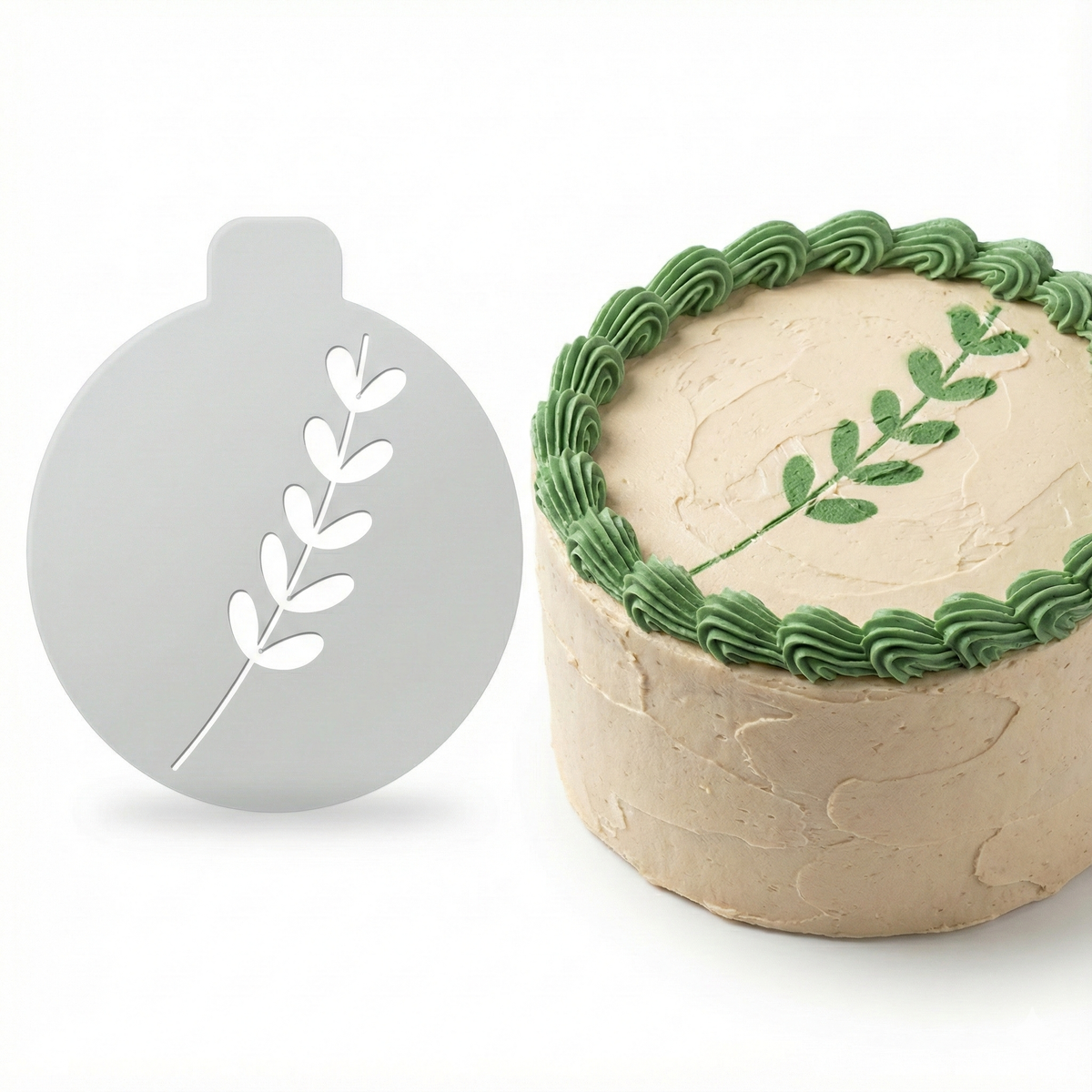 Heart Leaf Stem | Round Cake Top Stencil – Reusable Cake Decorating Stencil