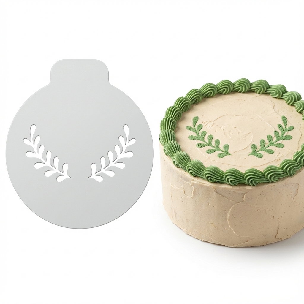 Half-Wreath Laurel Branches | Round Cake Top Stencil – Reusable Cake Decorating Stencil