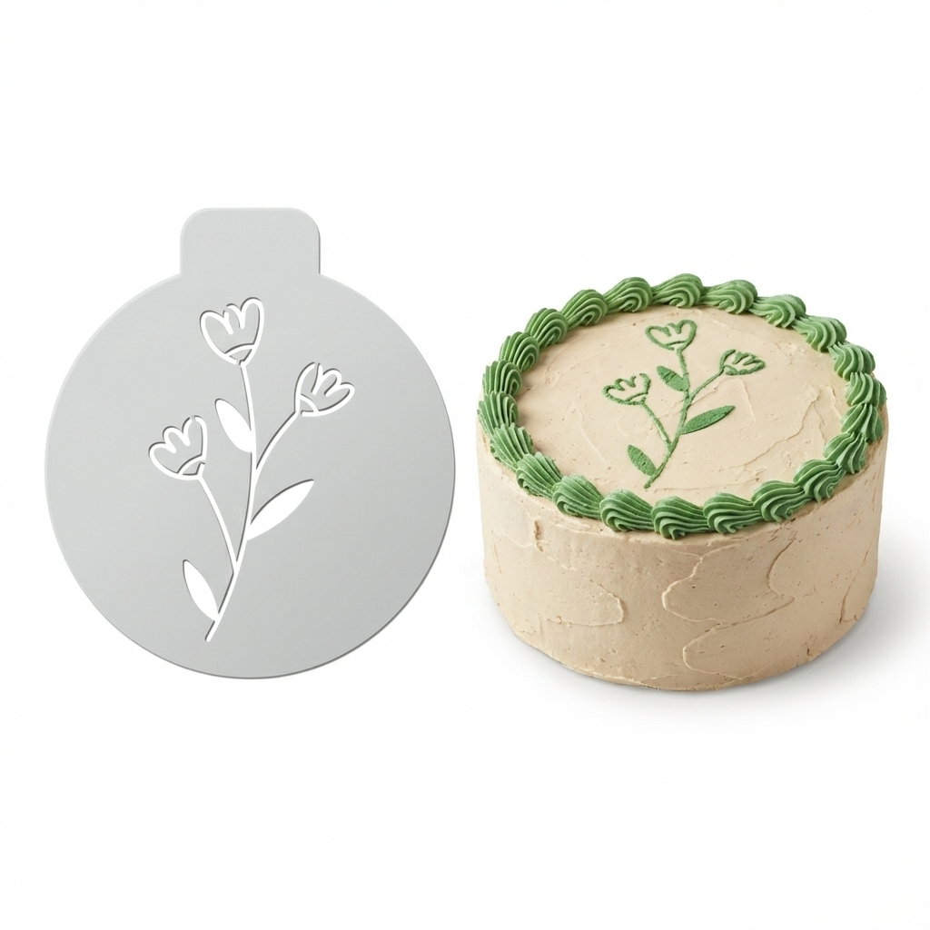 Trio Tulip Blossom | Round Cake Top Stencil – Reusable Cake Decorating Stencil