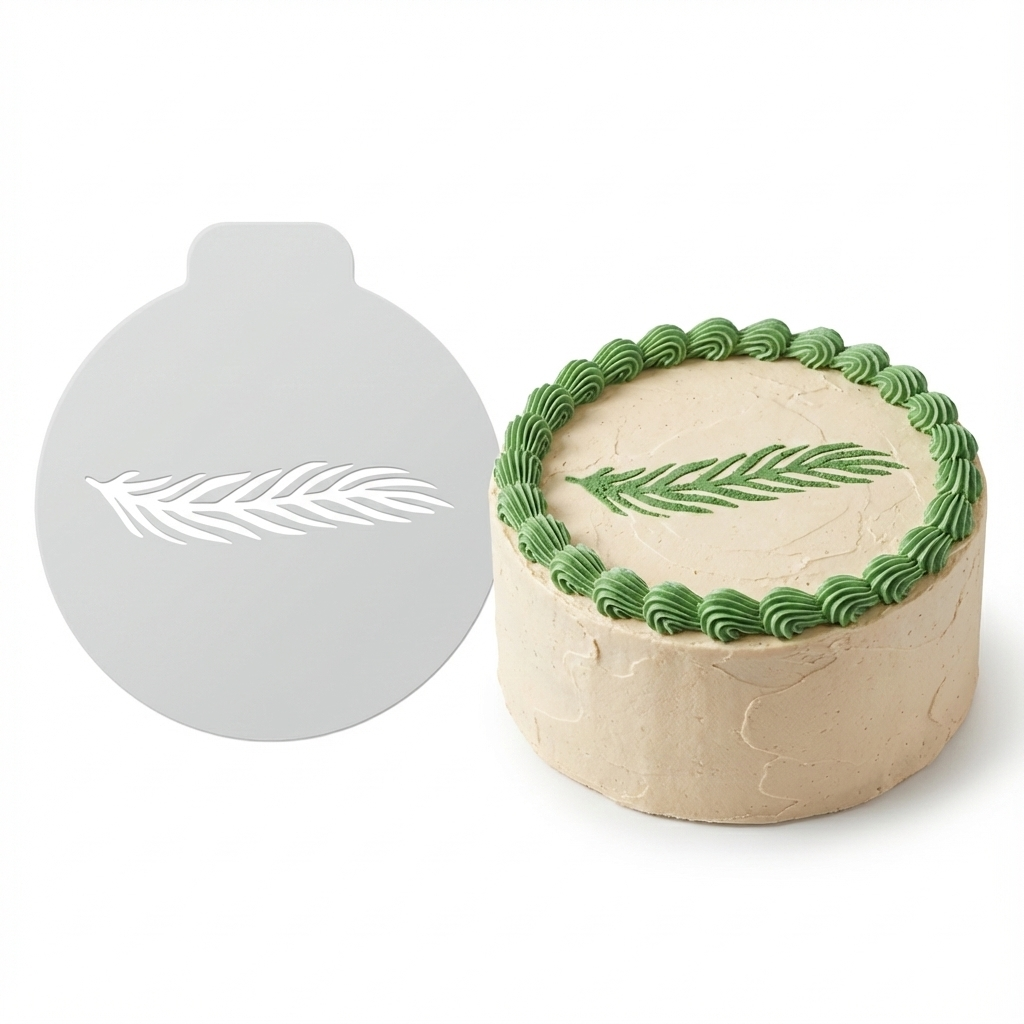 Graceful Fern Leaf | Round Cake Top Stencil – Reusable Cake Decorating Stencil