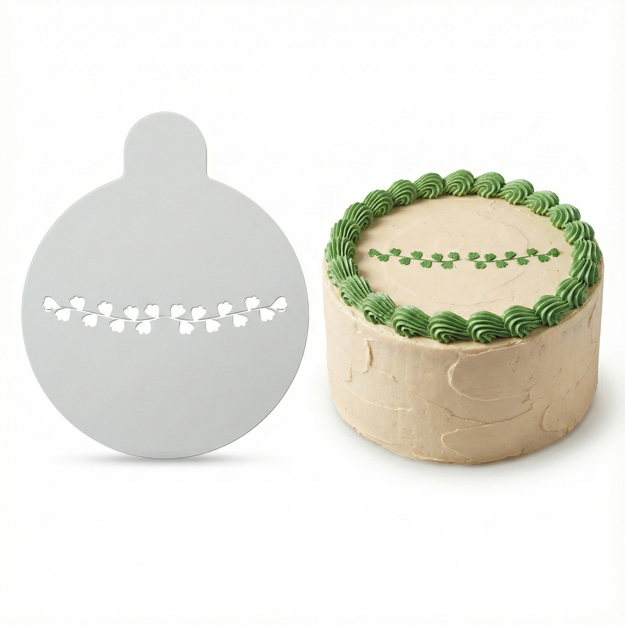 Heart Leaf Garland Sprig | Round Cake Top Stencil – Reusable Cake Decorating Stencil
