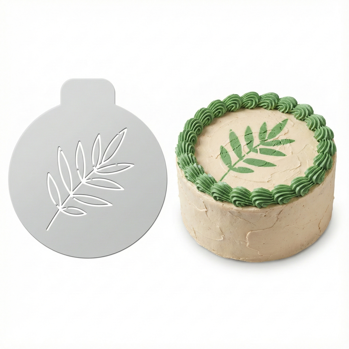 Symmetrical Leafy Stem | Round Cake Top Stencil – Reusable Cake Decorating Stencil