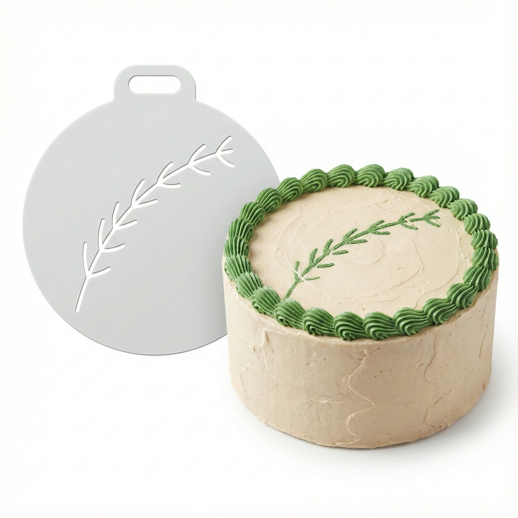 Curved Leafy Stem | Round Cake Top Stencil – Reusable Cake Decorating Stencil