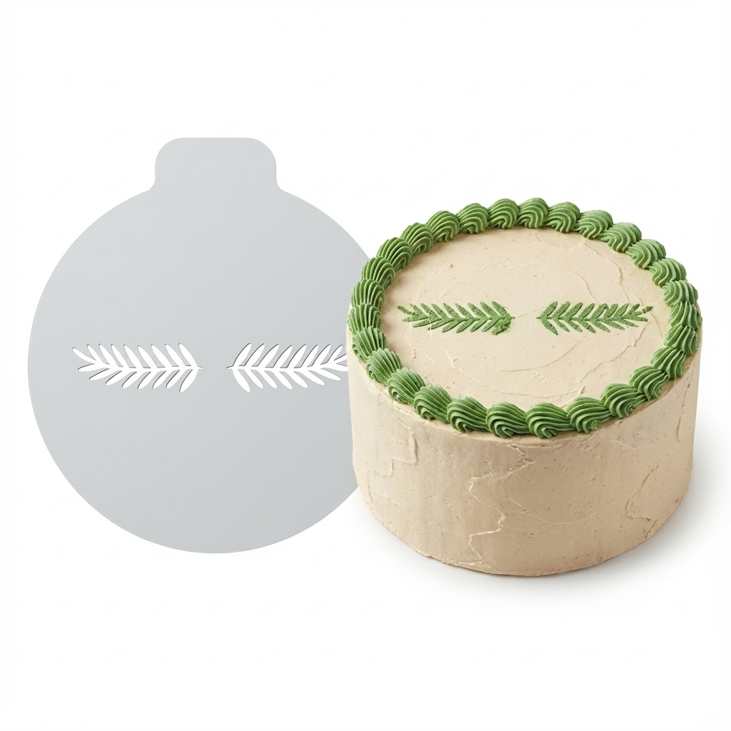 Mirrored Fern Leaves | Round Cake Top Stencil – Reusable Cake Decorating Stencil