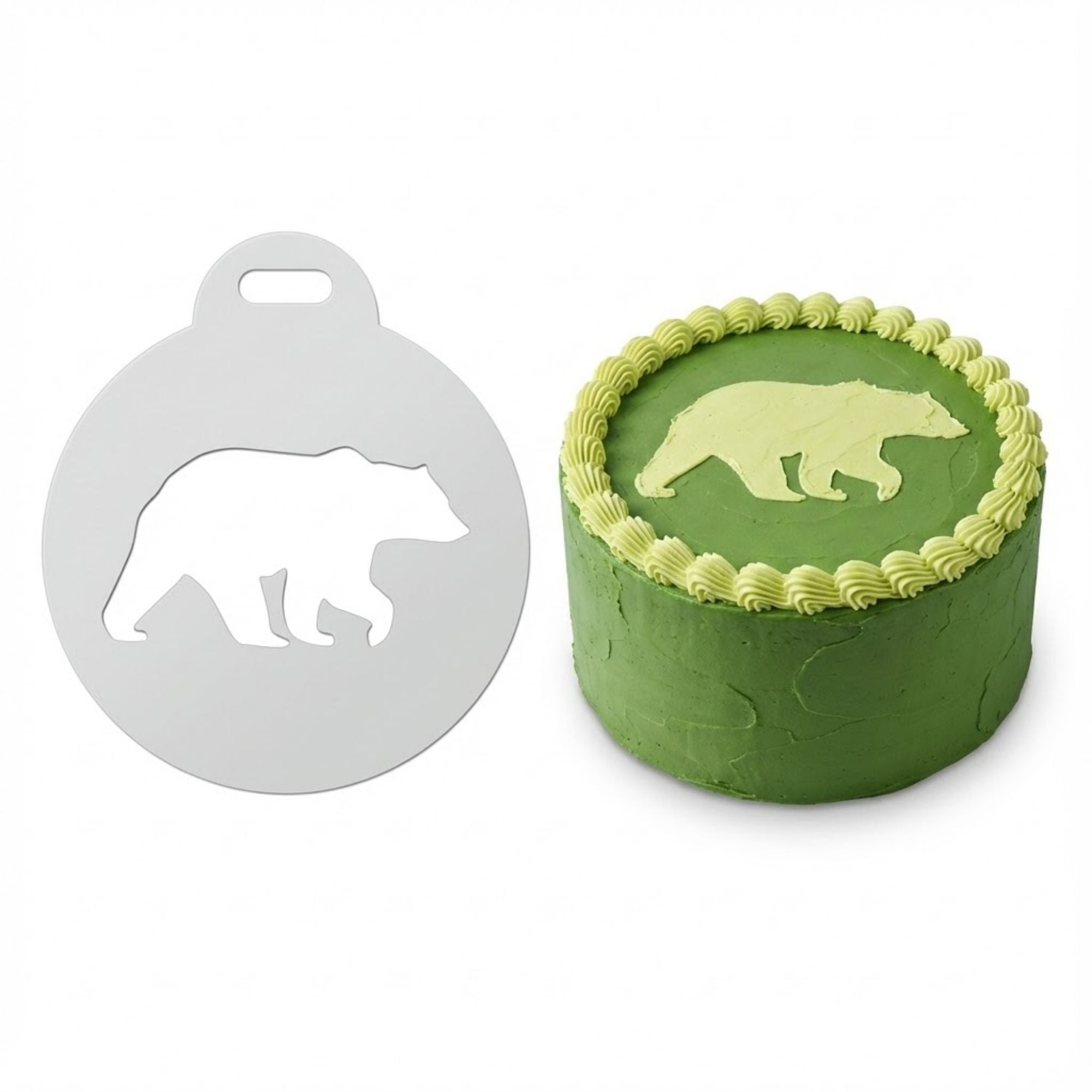 Walking Bear Silhouette | Round Cake Top Stencil – Reusable Cake Decorating Stencil