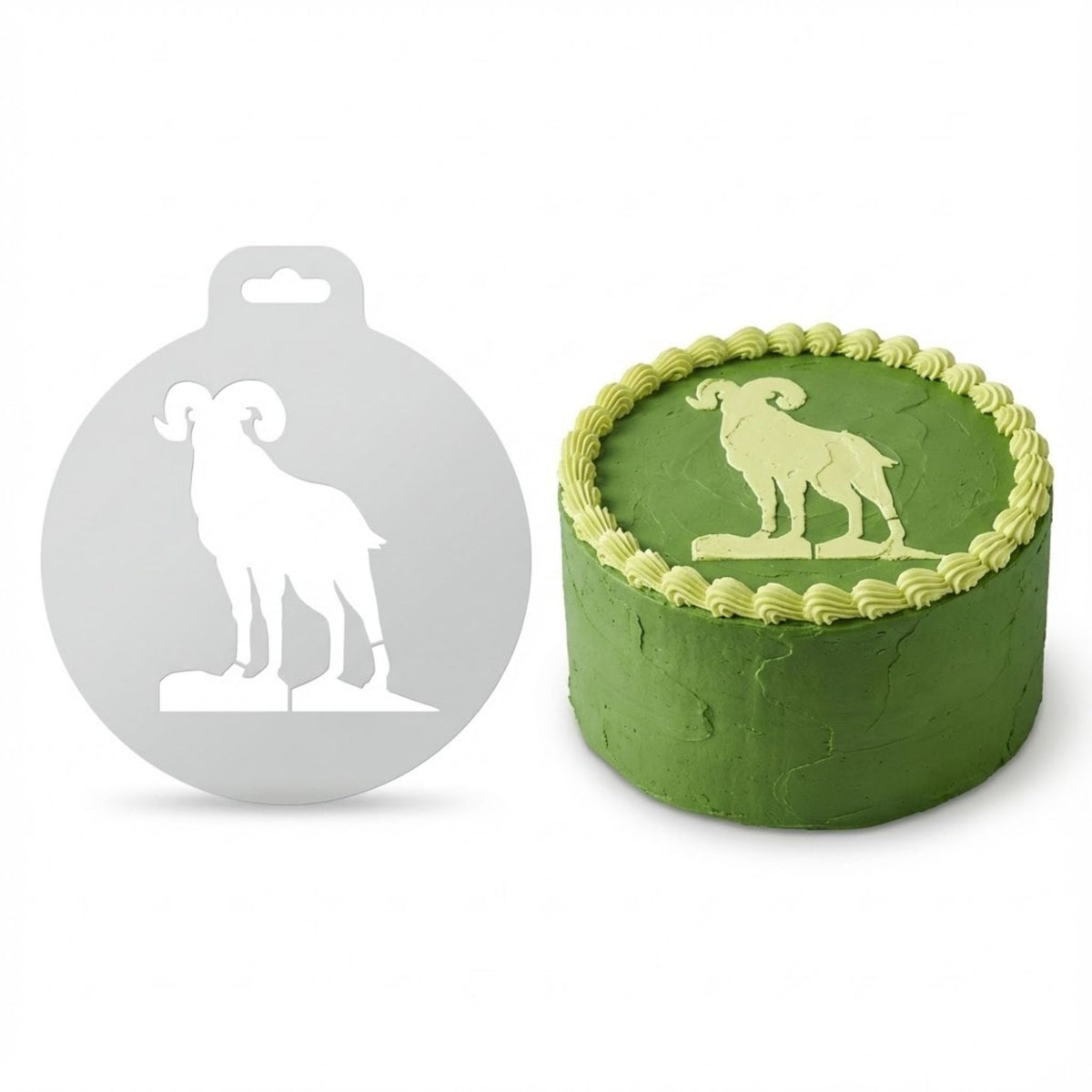 Majestic Bighorn Ram | Round Cake Top Stencil – Reusable Cake Decorating Stencil