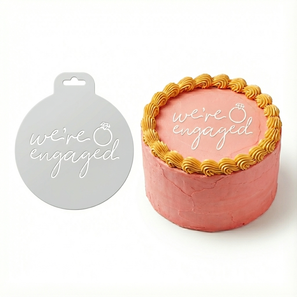 We're Engaged | Round Cake Top Stencil – Reusable Cake Decorating Stencil