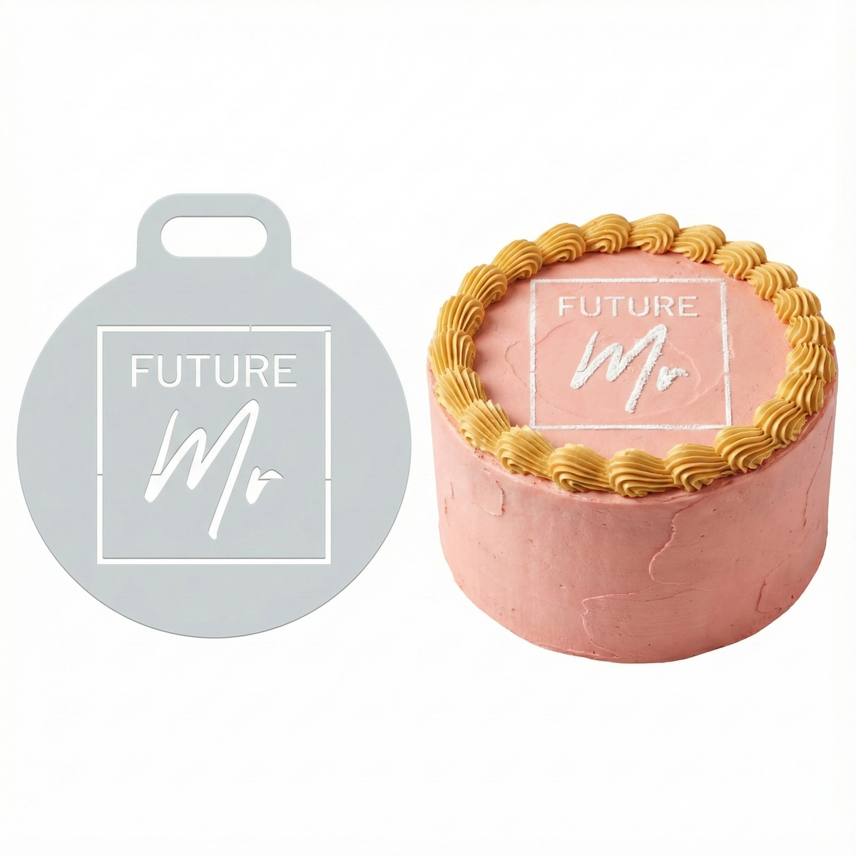 Future Mr Square Frame | Round Cake Top Stencil – Reusable Cake Decorating Stencil