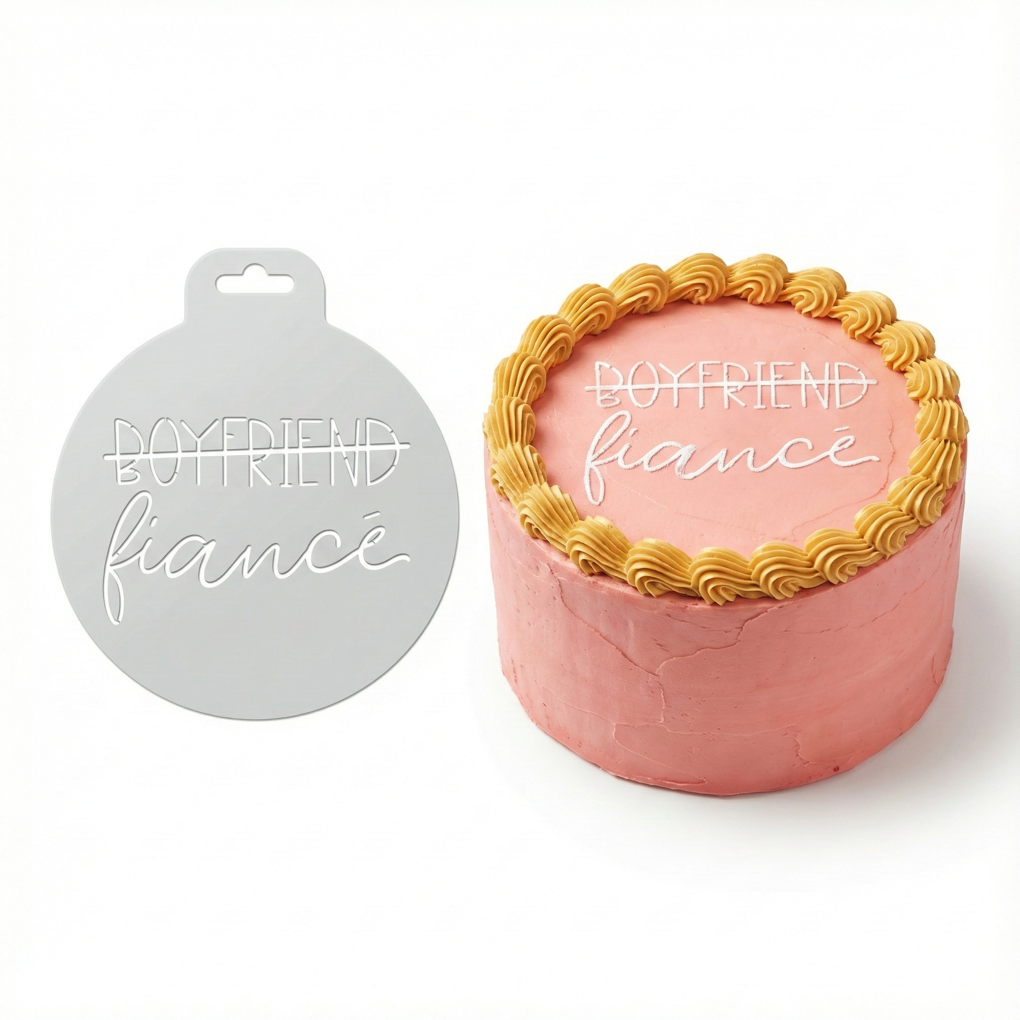 Boyfriend to Fiance Milestone | Round Cake Top Stencil – Reusable Cake Decorating Stencil