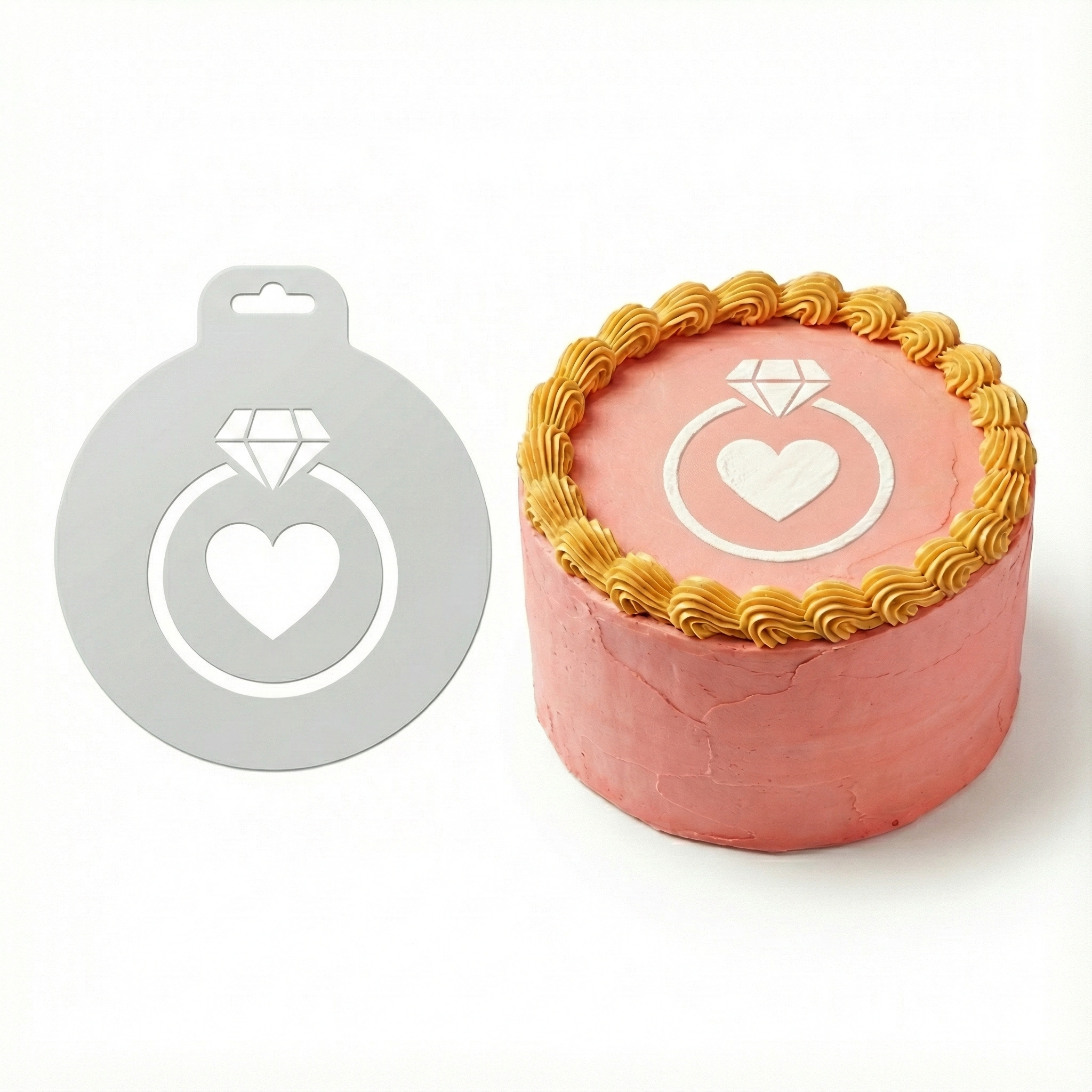 Heart Engagement Ring | Round Cake Top Stencil – Reusable Cake Decorating Stencil